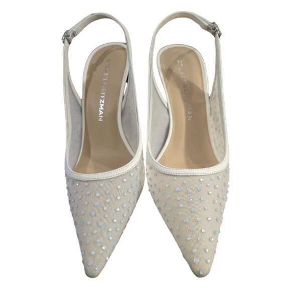 Stuart Weitzman Emilia Mesh 100 Slingback in White & Frosted White – EUC Size 8 - Picture 8 of 10